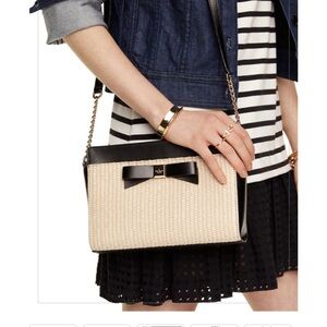 Kate Spade Montford Park Woven Black & Cream Crossbody With Iconic Bow.